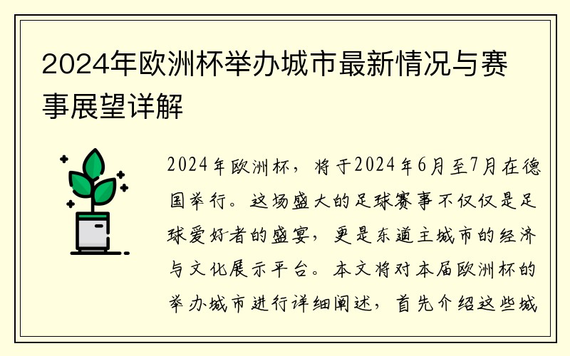 2024年欧洲杯举办城市最新情况与赛事展望详解